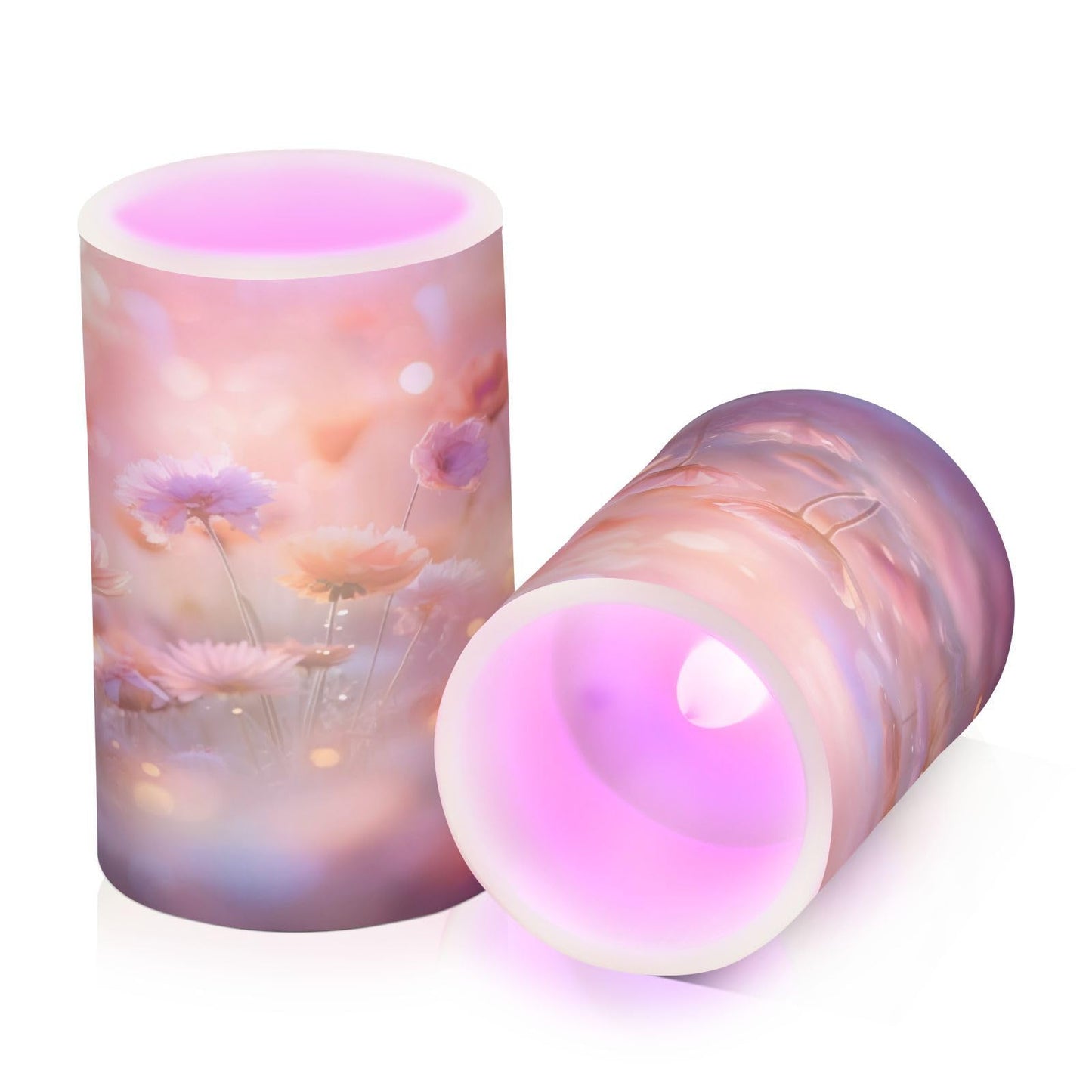 ALAZA Spring Blooming Flowers (2) Flickering Flameless Candles Battery Operated with Remote Timer,Tea Light Candles LED Pillar Votive Candles Set of 2 for Outdoor Indoor Decorations