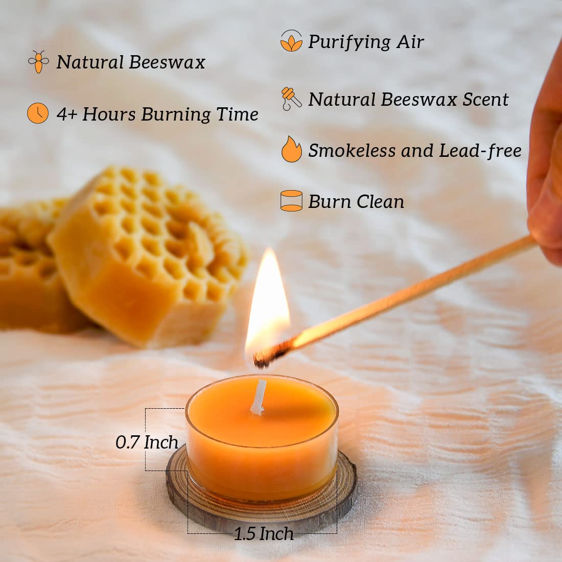 9PCS Pure Beeswax Tealight Candles, Natural Scent, Clear Cup