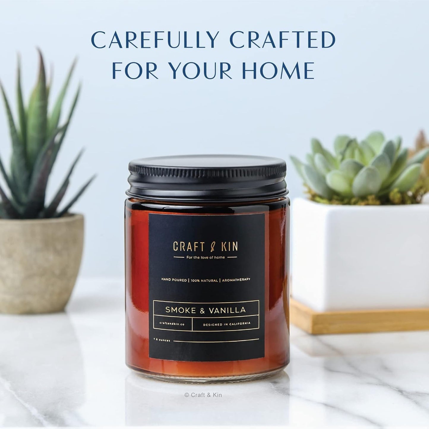 Craft & Kin Scented Candles for Men | Premium Smoke & Vanilla Candle for Home | All-Natural Scent | Long Lasting Winter Candles, 45-Hour Burn Time, 8oz