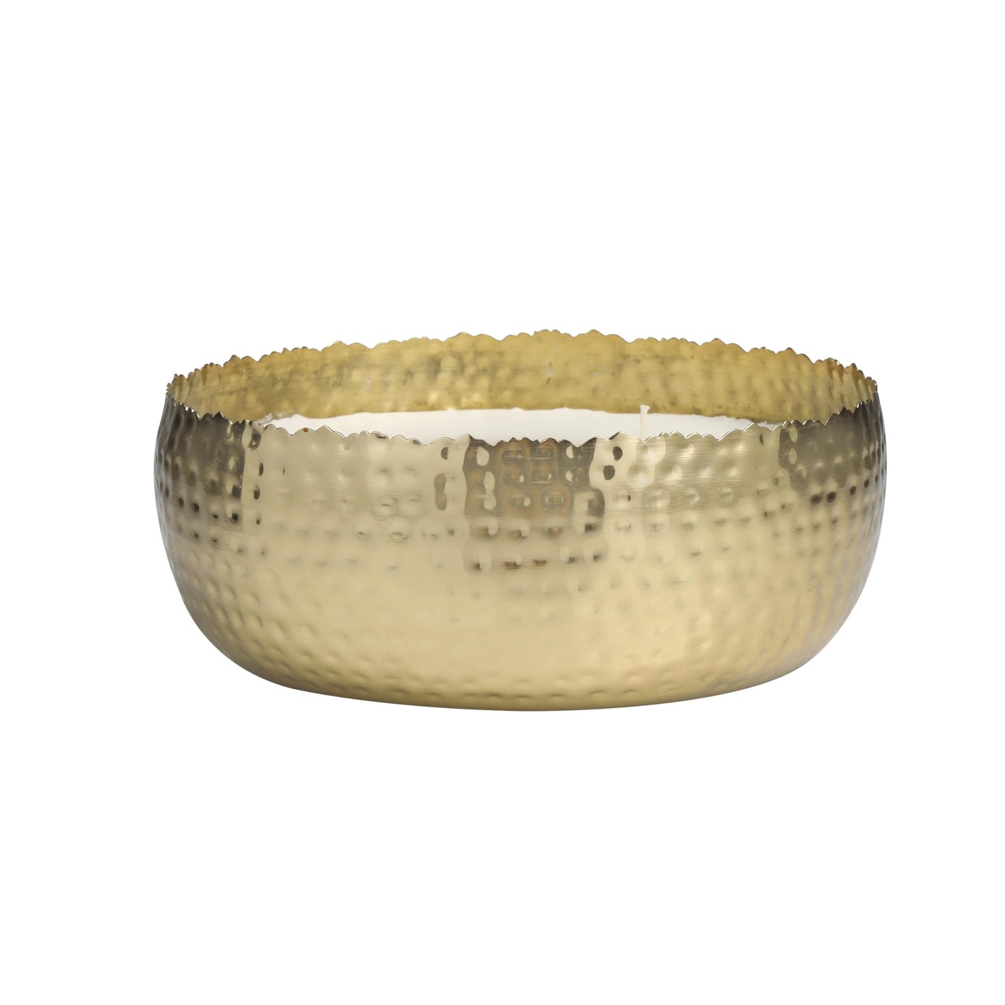 Deco 79 Metal Decorative Candle English Garden Scented Wide Hammered 90 oz 4 Wick Aromatherapy Candle with White Wax, Wax Aromatherapy Candle 10" x 10" x 4", Gold