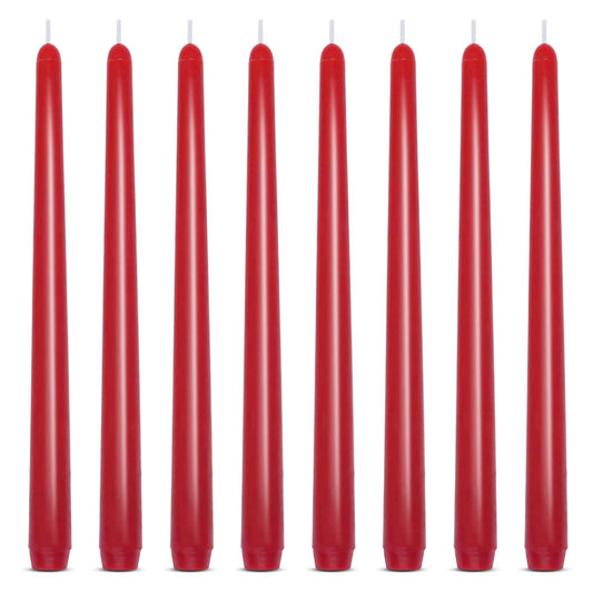 Set of 8 10 Inch Red Taper Candles, Dripless Unscented Decorative Burgundy Colored Skinny 0.76 Inch Base Candlesticks for Home Party Dinner Table Decoration