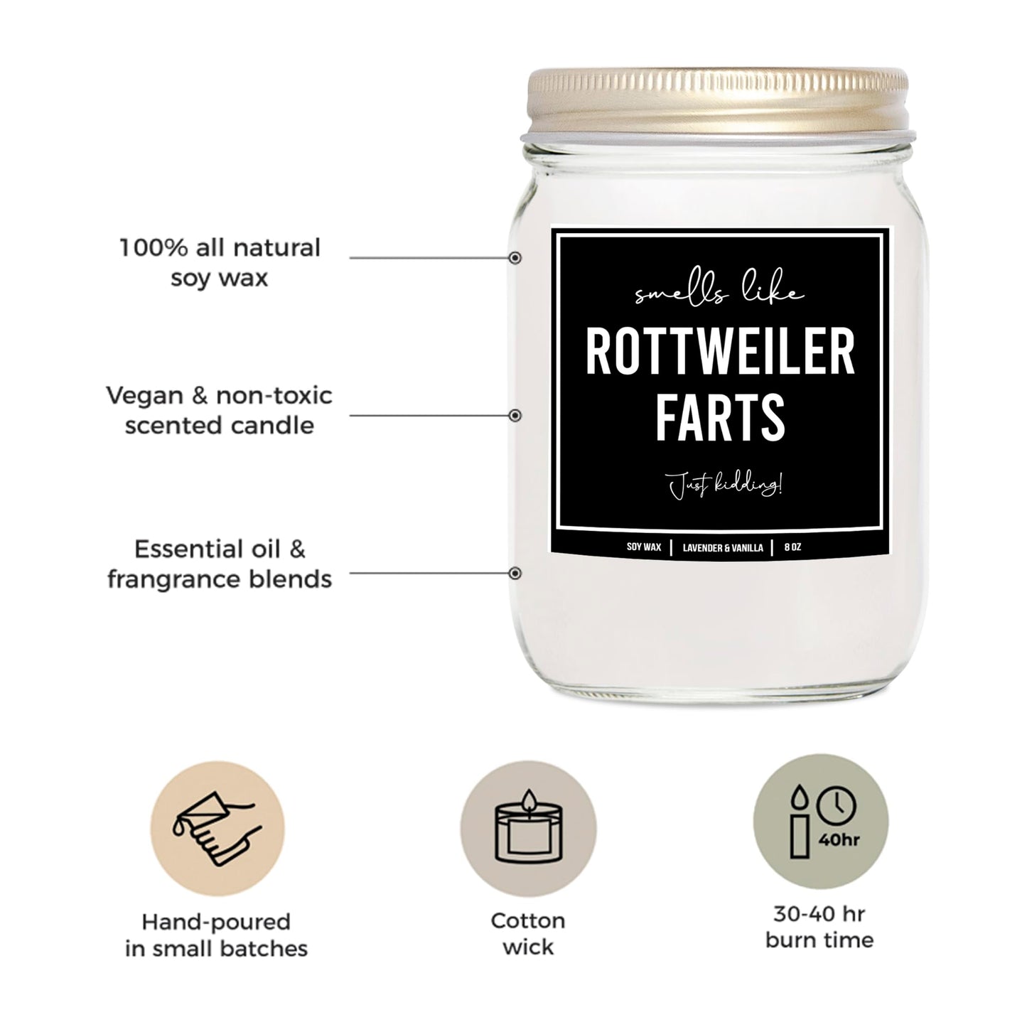 You Nique Designs Gifts for Rottweiler Lovers - Dog Fart Candle, Rottweiler Gifts for Men, Women - Rottweiler Dad, Rottweiler Mom Gift Idea - Rottweiler Decor, Accessories (Lavender & Vanilla)
