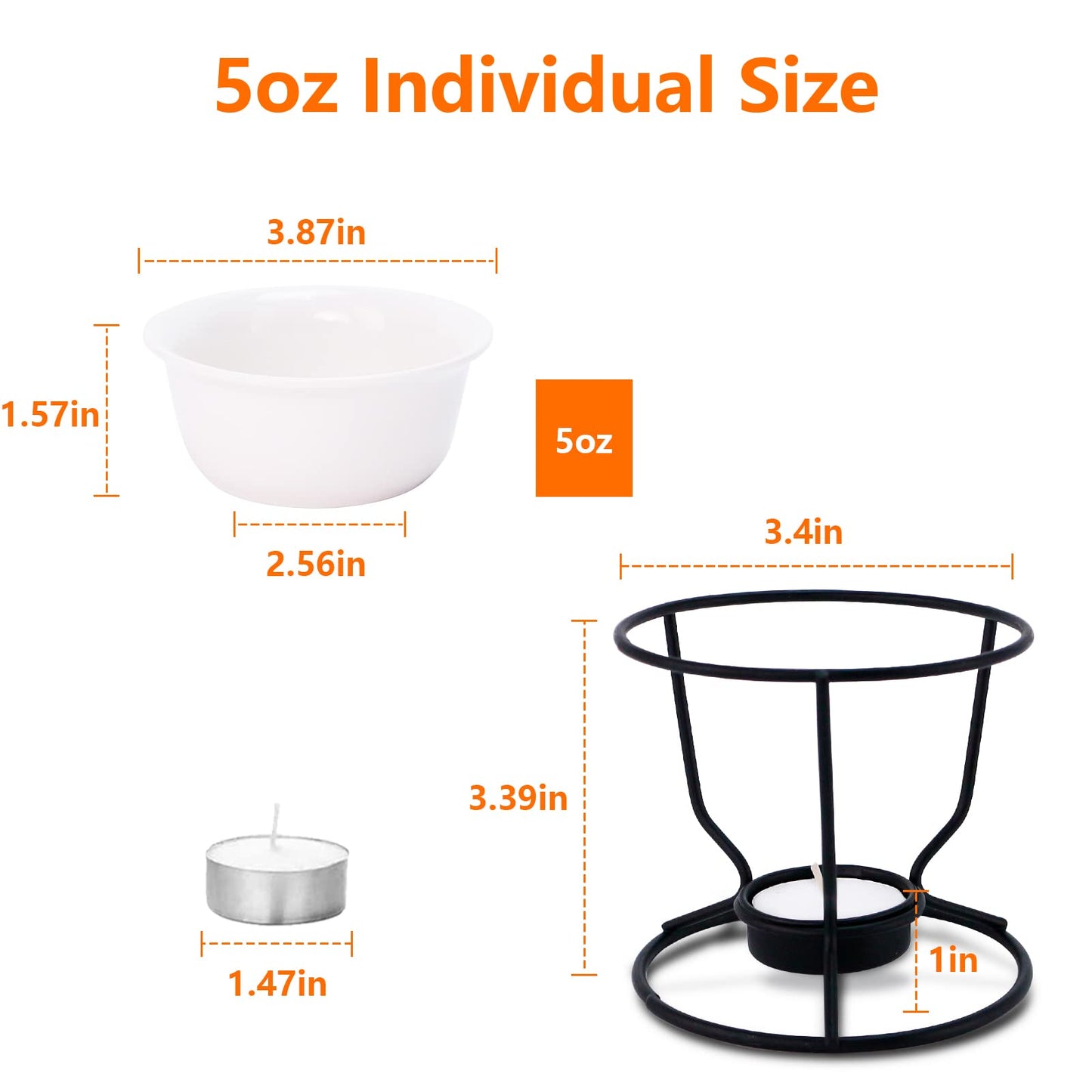 Luvan 4Pcs Fondue Pot Set for Chocolate Butter Cheese, 5oz Butter Warmer for Seafood with 20 Tealight, Ceramic Bowl Oven Microware Dishwasher Safe,Perfect for family dip Fruit,Dessert,Snack