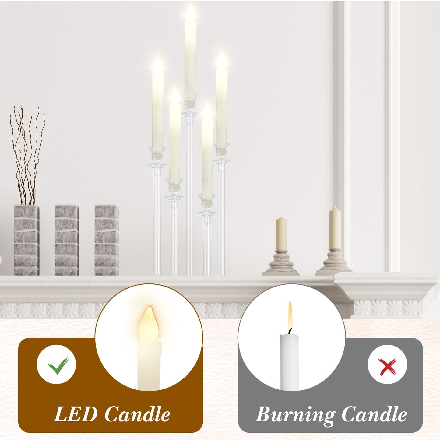 Layhit 4 Sets Acrylic Candelabra Candle Holder 5 Arm Wedding Table Centerpiece 18.1" Tall Acrylic Clear Candle Holder with Base Candlesticks Decoration for Father Day Graduation Party, Fit 0.87'' Led