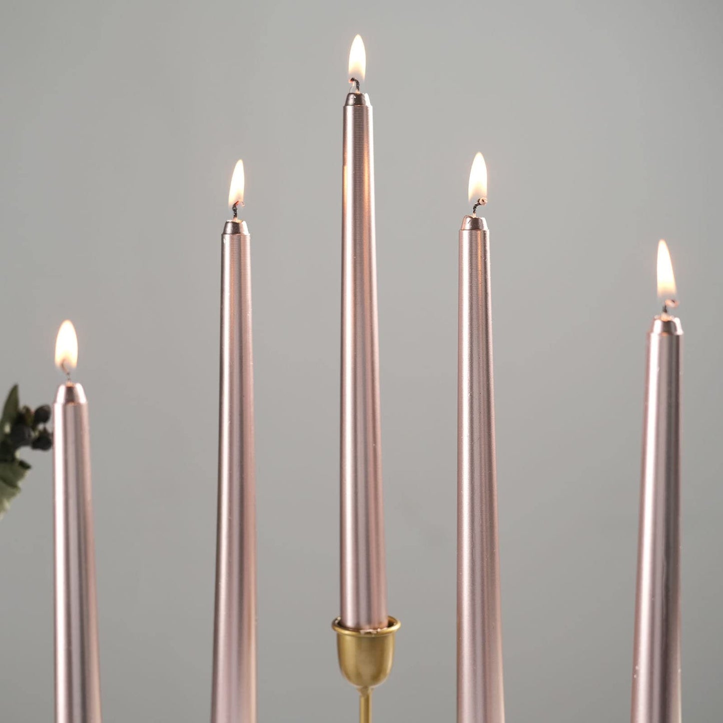 Tableclothsfactory 10" Tall Premium Quality Dripless Unscented Rose Gold Taper Candles Wedding Dinner Candles Set of 12