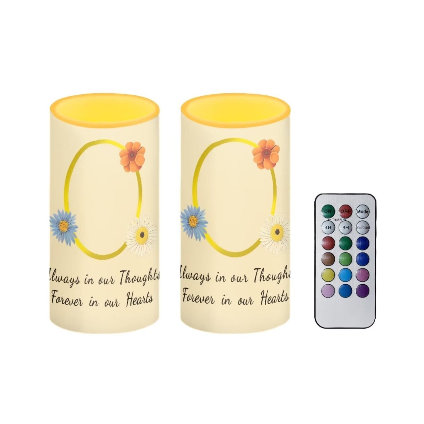 Luarisgur Personalized LED Memorial Candle for Loss of Loved One 2 Pack 6 x 3 inch Flameless Candles Biege Battery Operated Candles with Multicolor Timer Remote Control Flameless LED Fake Candles