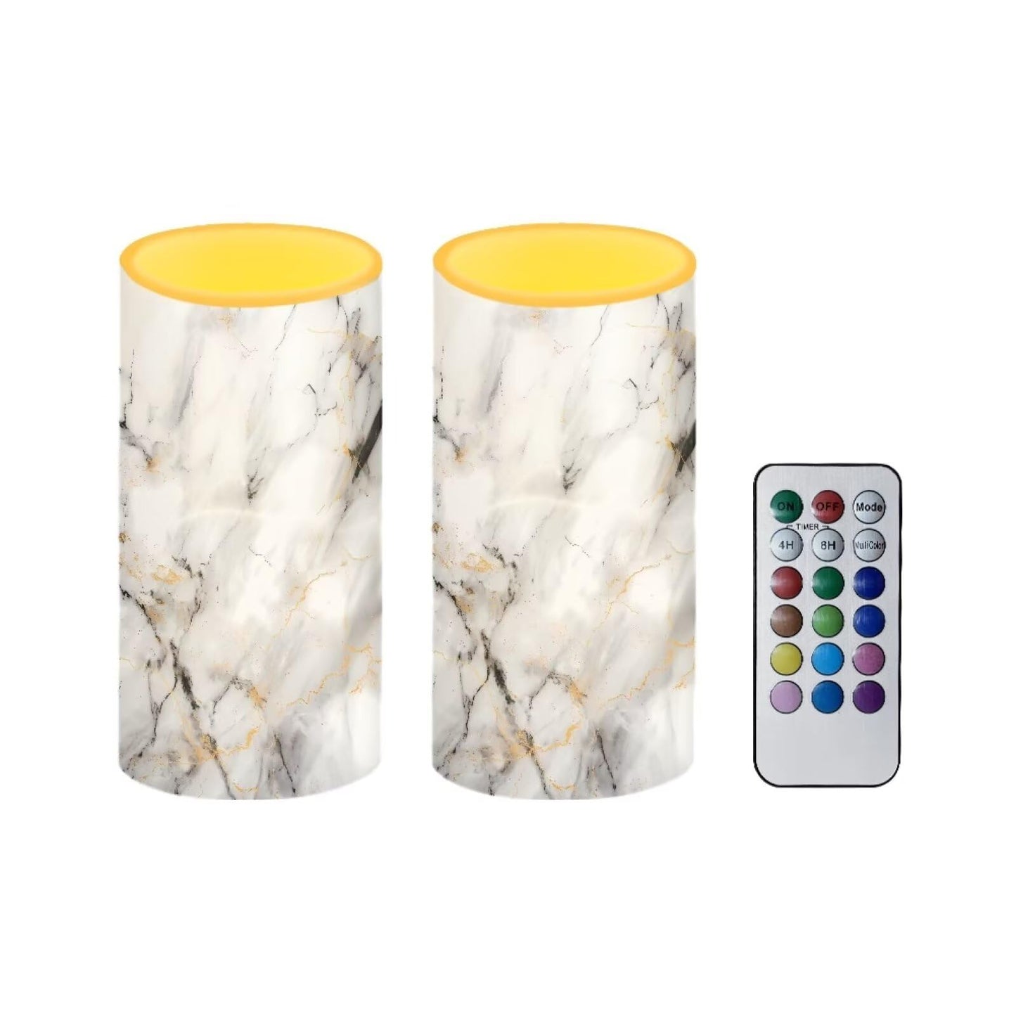 NETILGEN Flameless Candles LED Candles Electric Pillar Candles with Remote Timer Control Long Lasting for Indoor Outdoor Table Centerpiece Home Decoration Set of 2, White Grey Marble