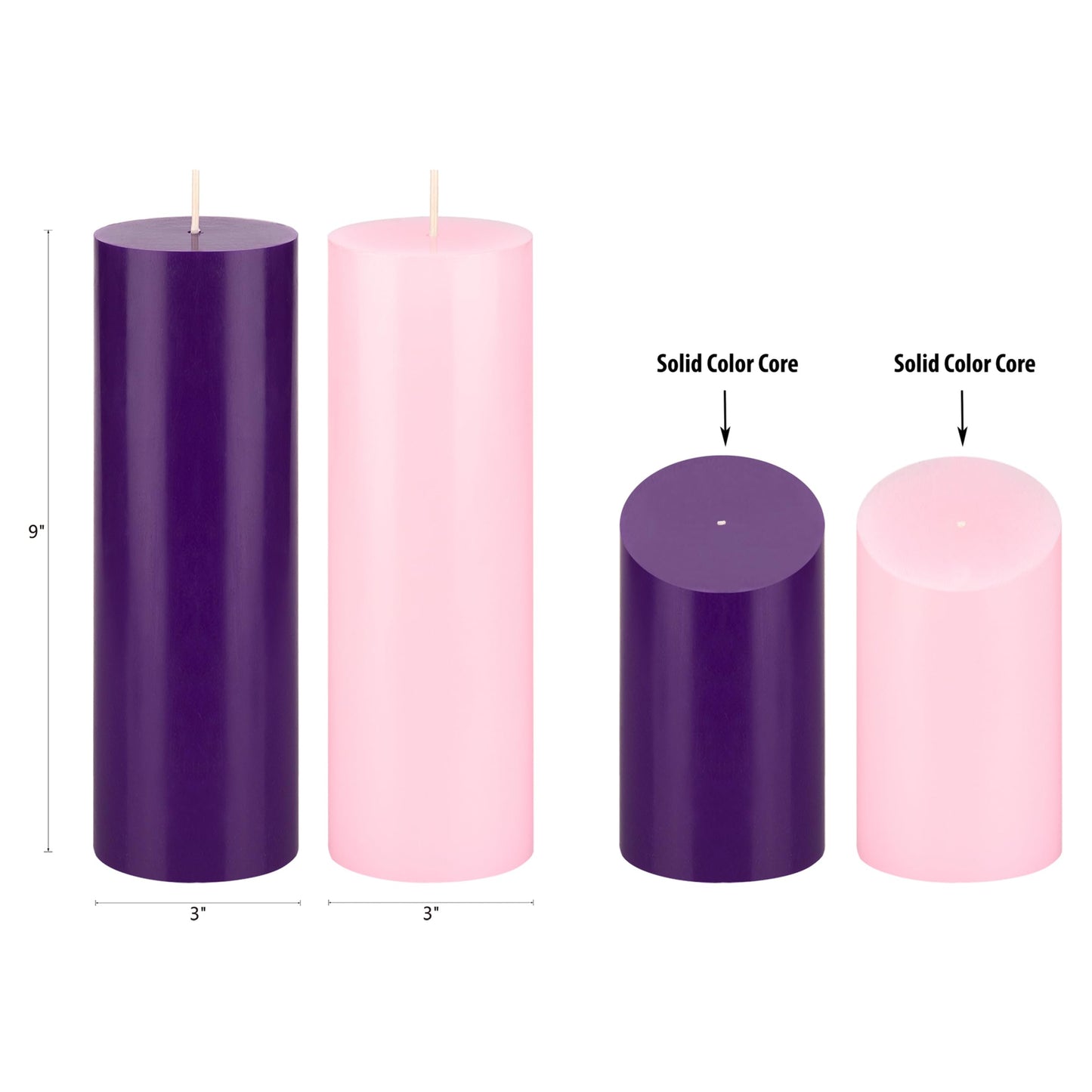 Mega Candles 4 pcs Unscented Christmas Advent Candles Set, Hand Poured Premium Wax Round Pillar Candle 3 Inch x 9 Inch, Holidays, Occasions, Events, Festivities, Devotional, Church, Wreath, Gifts