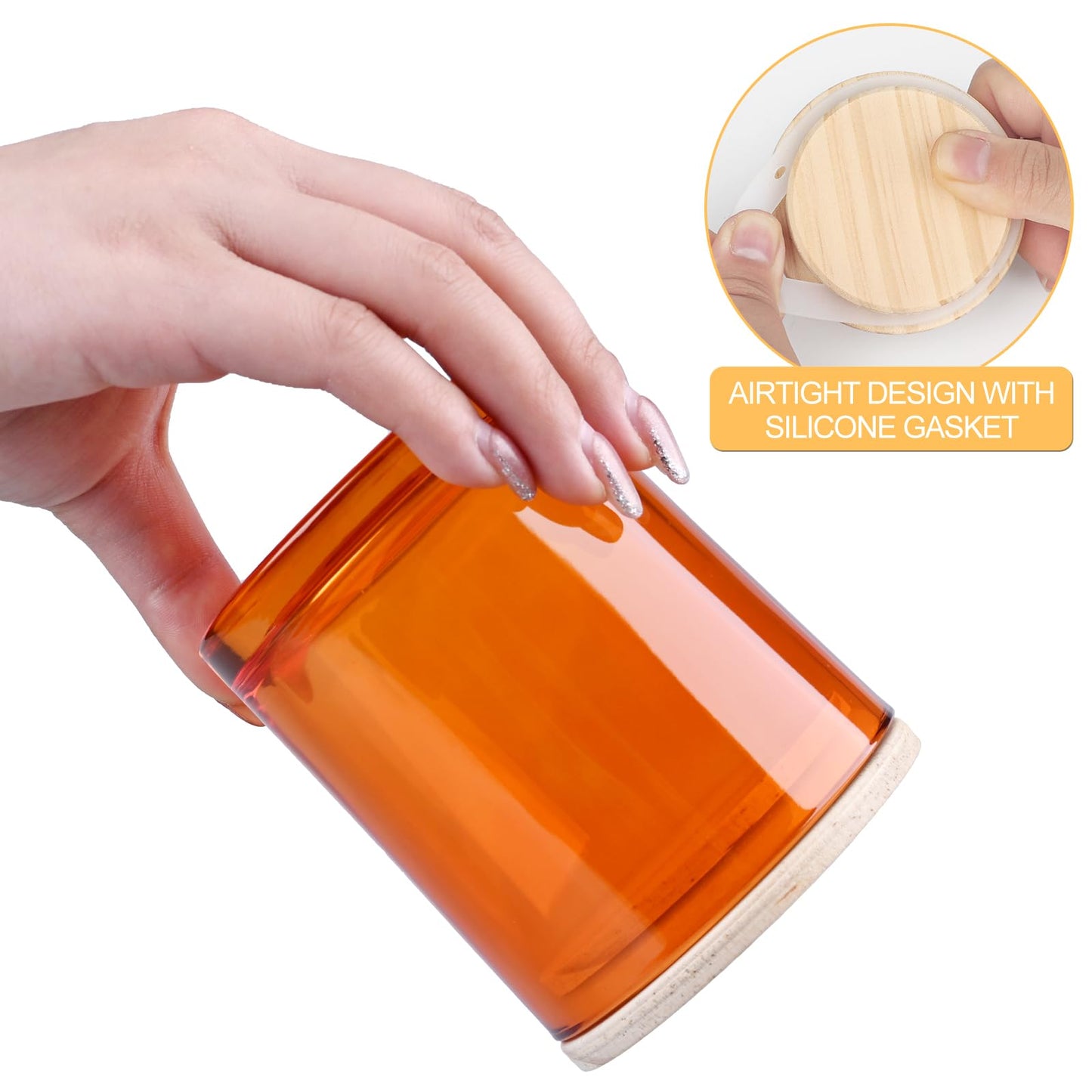 SHOWIN 10 OZ Thick Candle Jars for Making Candles 15 Pcs, Empty Jars with Wood Lids for Candle Making, Sample Container, Clear Orange