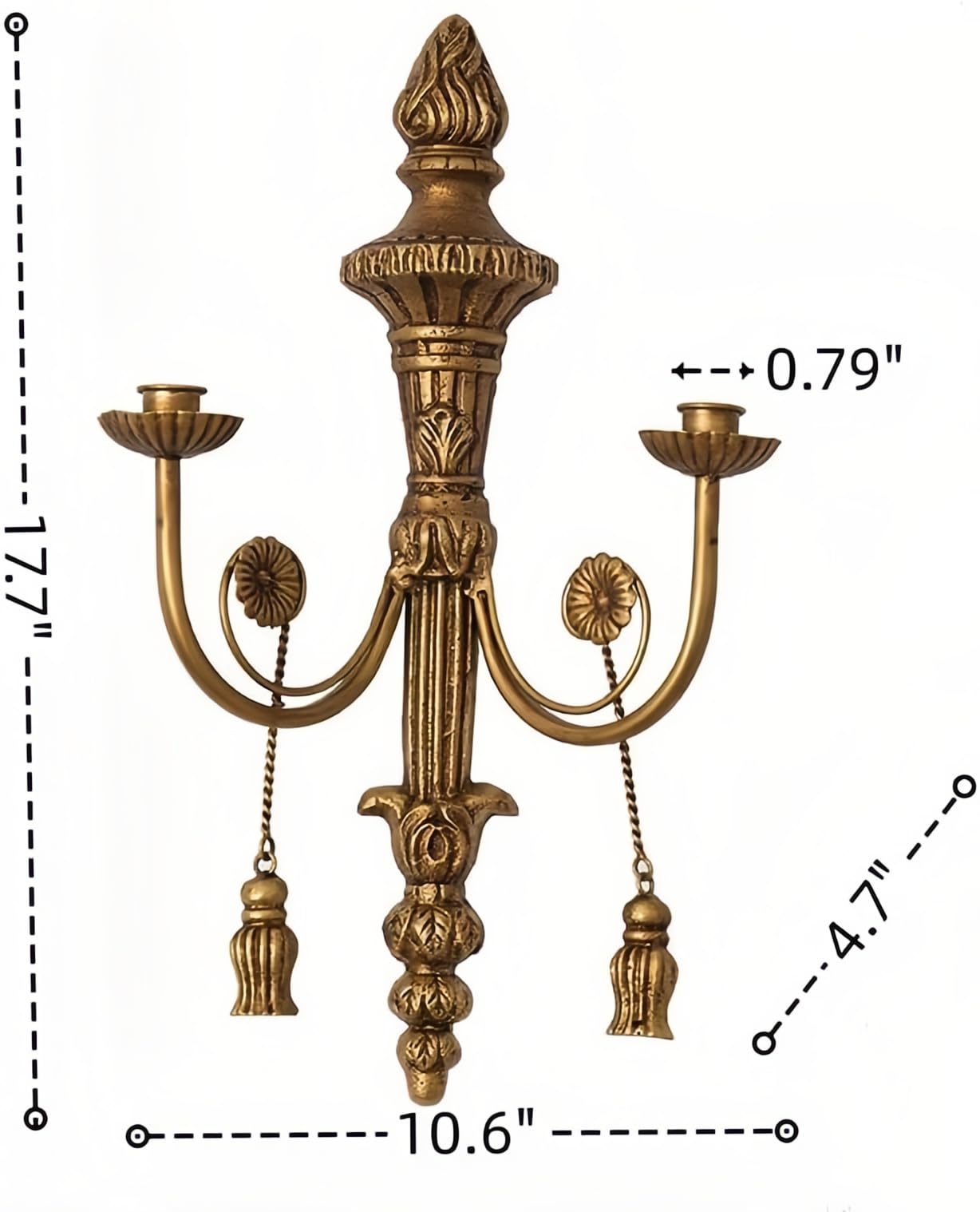 TerkCo Long Gold Wall Candle Sconces Wall Decor Set of 2,Iron Tassel Wall Mounted Candleholders, Home Wall Decoration for Living Room,Dining Room, Bedroom,Fireplace（No Candle）