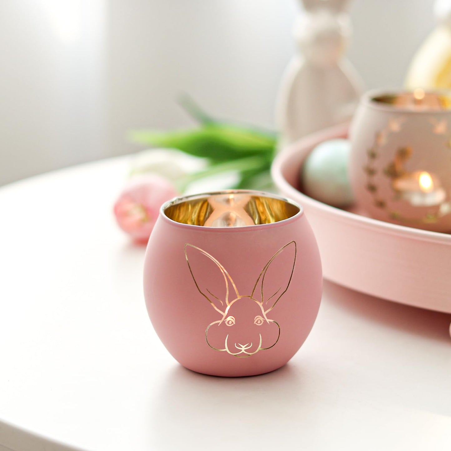 SHMILMH Easter Table Decorations 6PCS Glass Votive Tealight Candle Holders, Indoor Centerpiece Decorations, Women Adult Easter Gifts