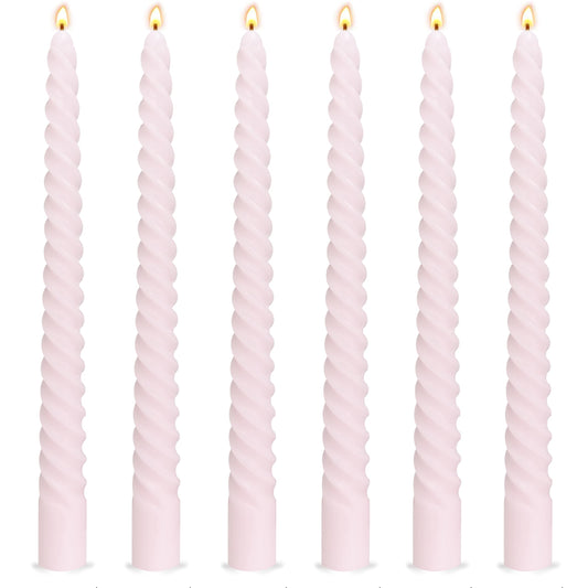 6 Pack 10 Inch Pale Pink Spiral Taper Candles for Holiday Home Decoration, Unscented Dripless Twisted Candlesticks for Dinner Party Wedding Baby Shower and Easter
