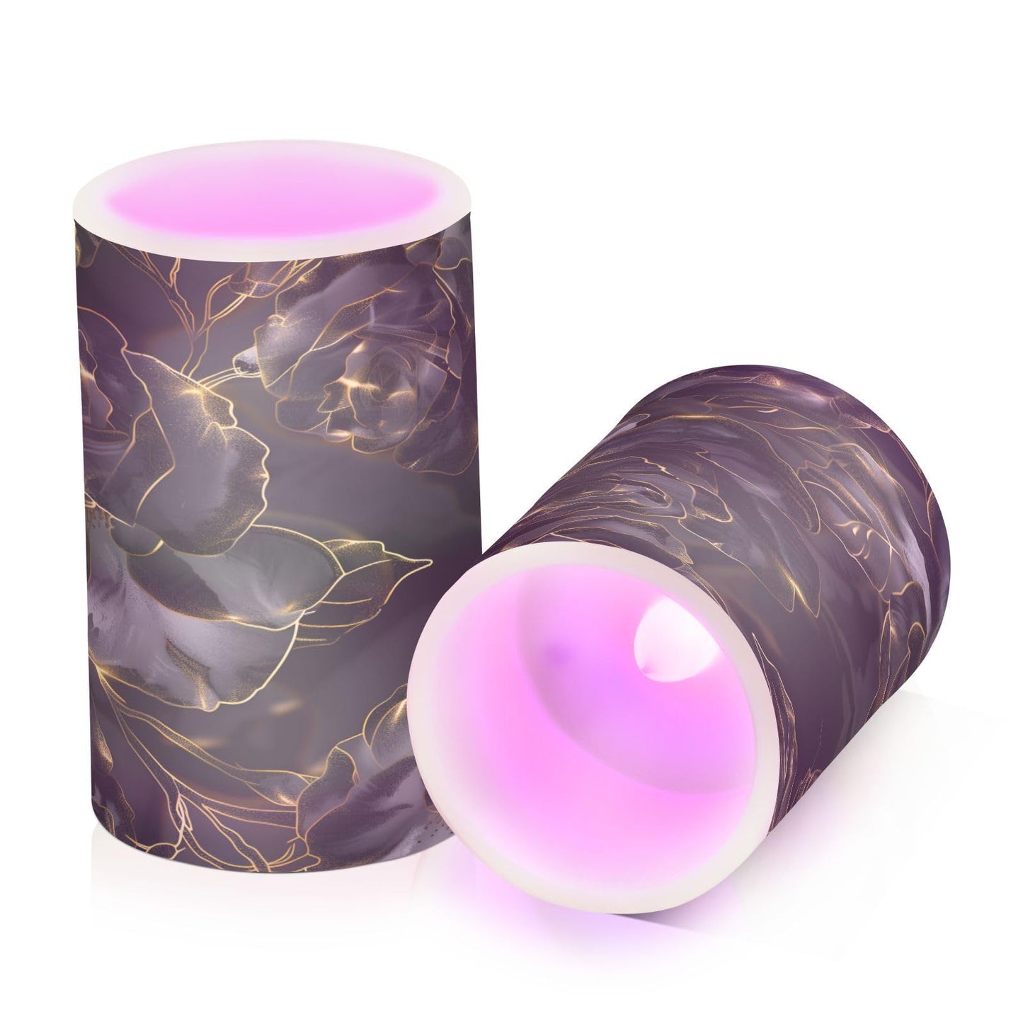 Rose Lights Flameless Candles Glitter Black Roses Pillar Candles Set of 2 Battery Operated Remote Control Warm Lights Home Decor