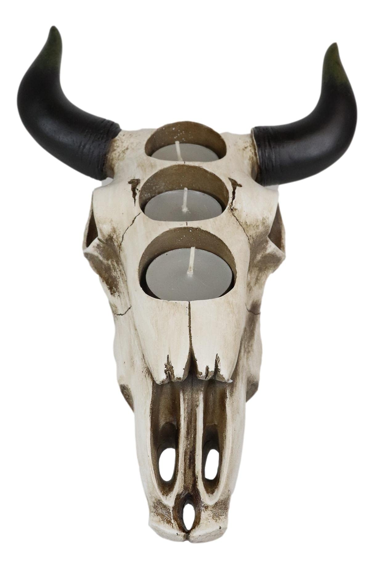 Ebros Western Native American Steer Bull Cow Skull Decorative 3 Tea Light Votive Candle Holders Decorative Desktop Figurine Rustic Bulls Cows Skulls Animal Themed Candleholders