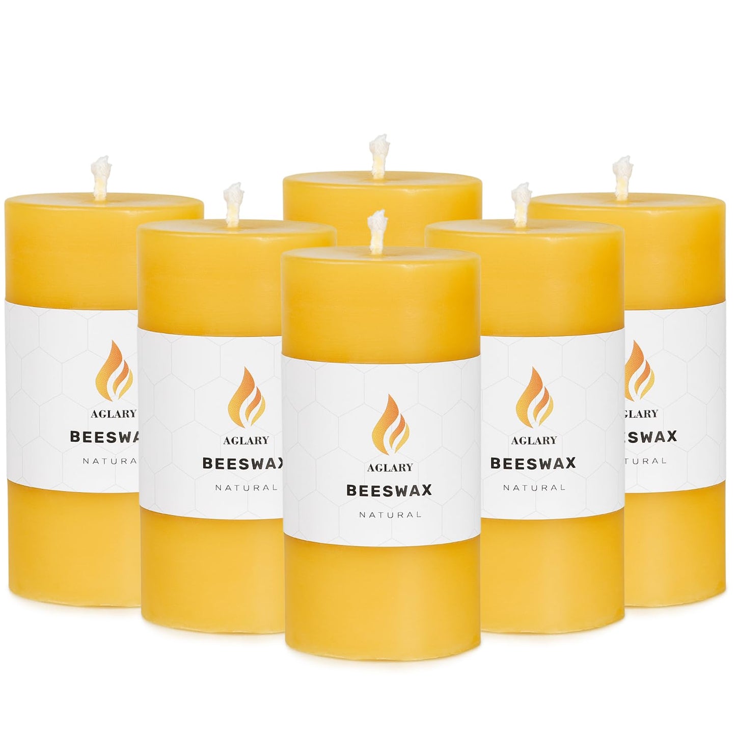 AGLARY 6PCS Beeswax Pillar Candles,Large Handmade Pure Beeswax Candle,Long Lasting Burn Time，Unscented Smokeless，2 * 4",28H, Raw