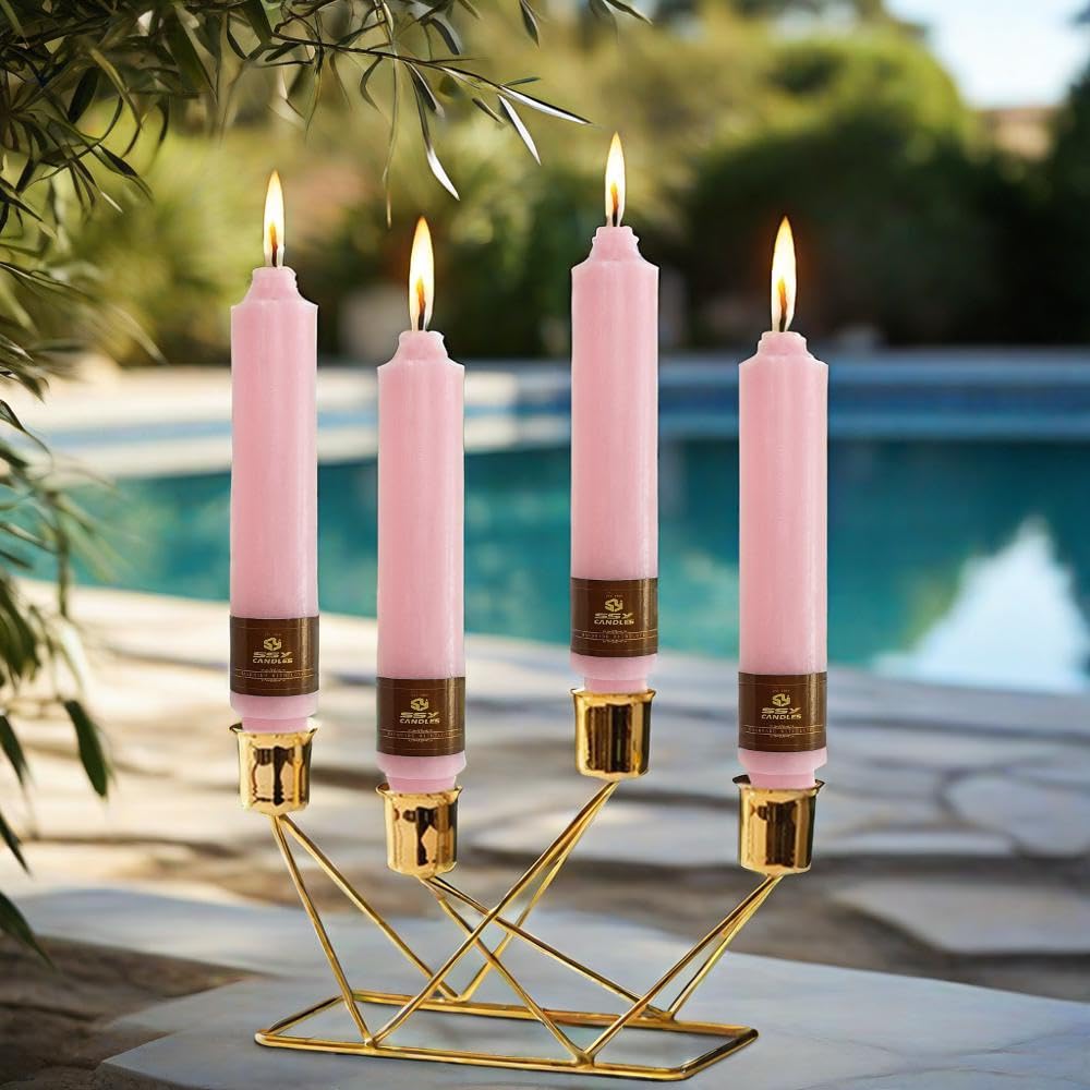4 PCS Handmade Taper Candle Pink Small Candlesticks 7 inch Short Candlesticks for Dinner Household Wedding Party Home Décor
