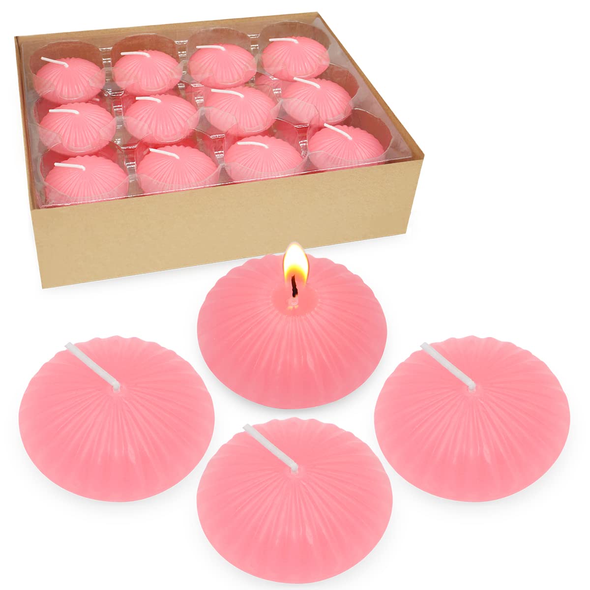 Pink Floating Candles for Cylinder Vases, 24 Pack 2 Inches Water Tealight Candles for Centerpieces at Wedding Dinner Party Spa Treatments