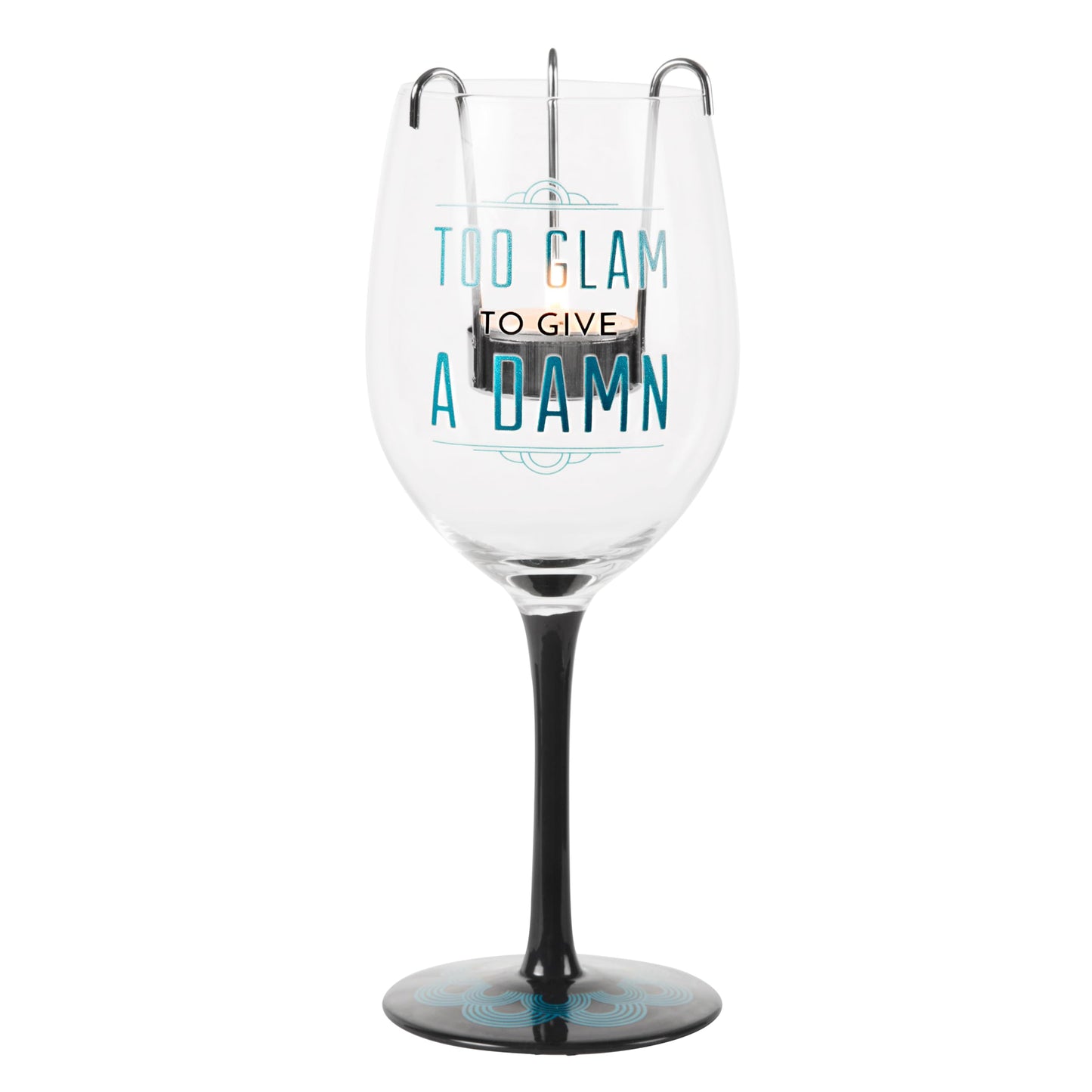 Pavilion Gift Company Pretty Inappropriate Too Glam To Give A Damn Wine Glass Candle Holder, Blue