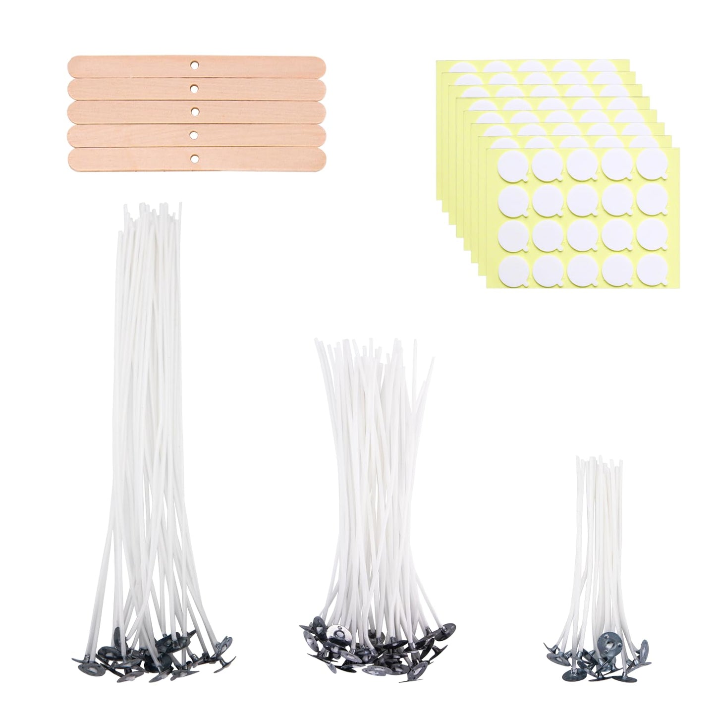 Aubeco 80 Pcs 4/6/8 inch Pre Waxed Candle Wick with 80 pcs Wick Stickers and 10Pcs Candle Wick Holders, Bulk Cotton Candle Wicks for Candle Making, Soy Wax