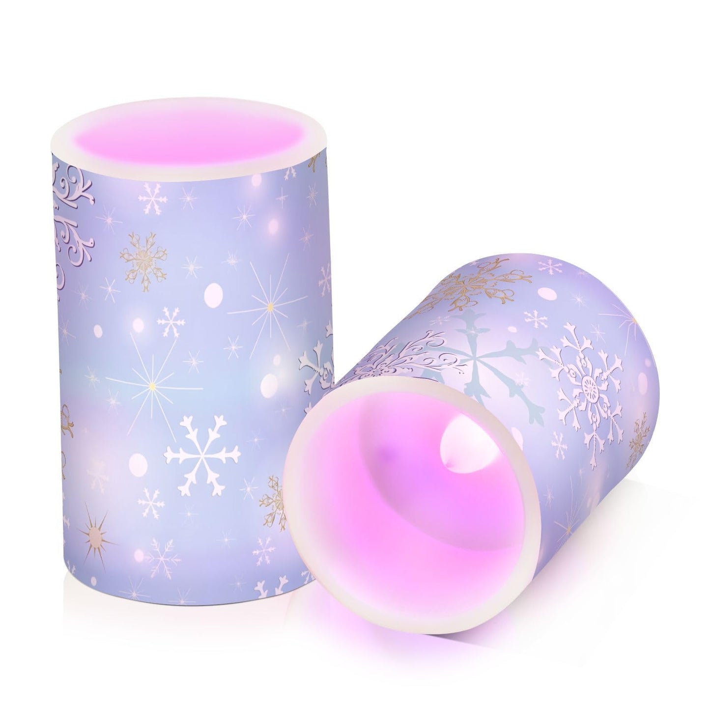 Christmas Lights Decorations Flameless Candles Christmas Silver Snowflake Pillar Candles Set of 2 Battery Operated Remote Control Warm Lights