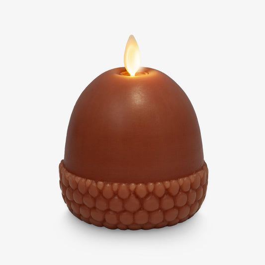 Luminara Flameless Fall Harvest Decor - Acorn Figural LED Candle Natural Color, Brown, 3" x 4.5" Real Wax Moving Flame Battery Operated w/Timer Indoor Use