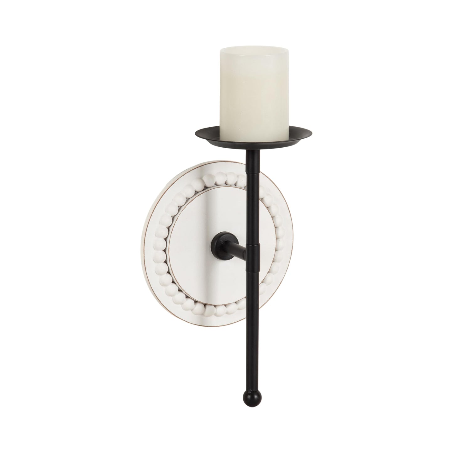 Kate and Laurel Letta Traditional Beaded Wall Sconce; 8 x 6 x 12; White and Black; Two-Tone Modern Coastal Wood and Metal Candle Holder for Flameless Candles