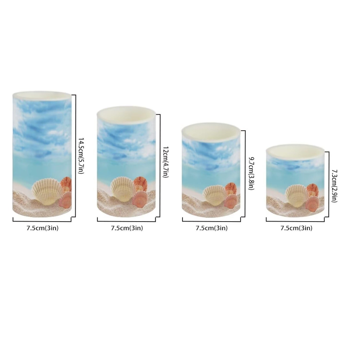 NETILGEN Flameless Candles with Remote Control, Set of 4, Color Changing Flickering Flameless LED Pillar Candles with Battery Operated, Beach Seashell Blue Decor