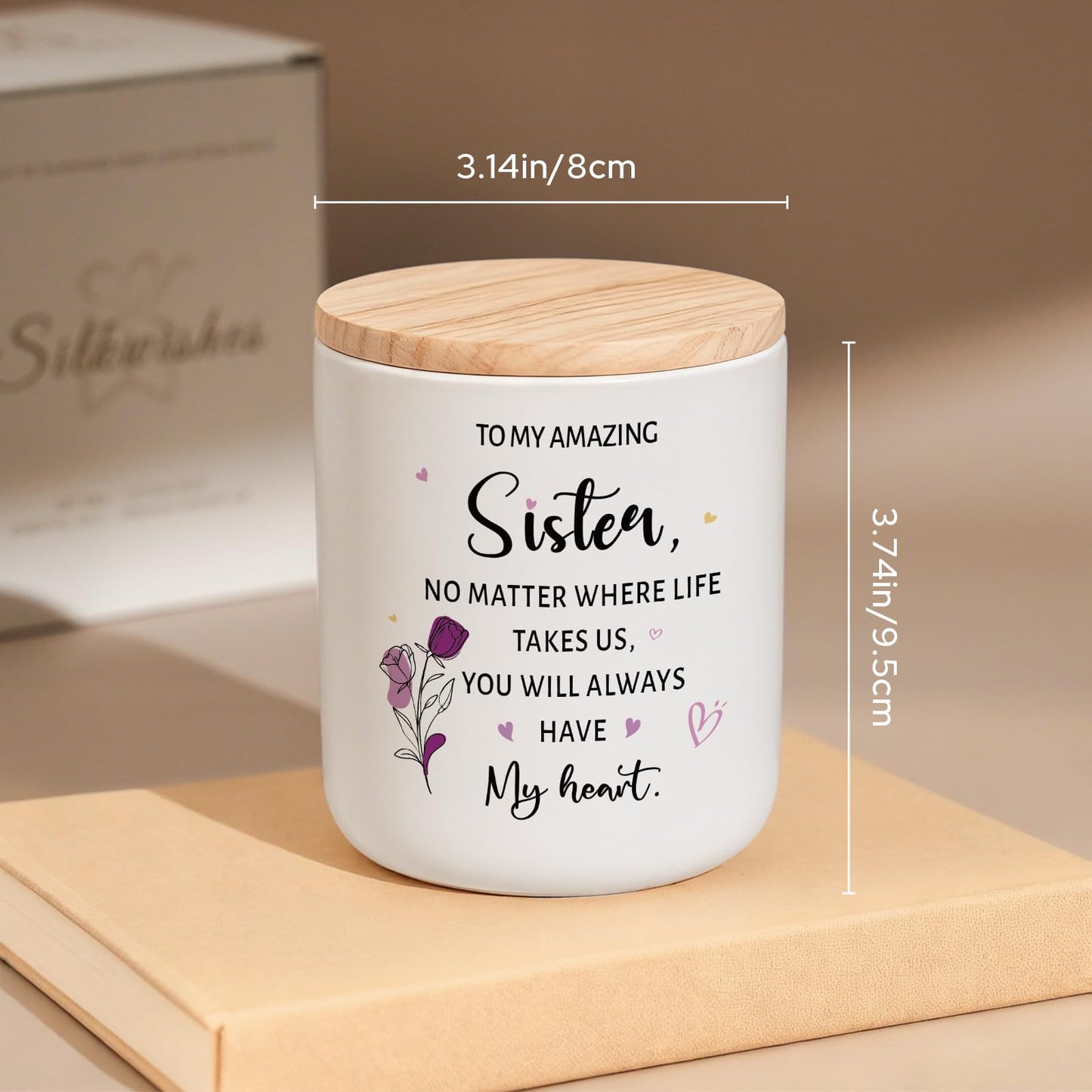 Sister Gifts from Sister or Brother, Unique Birthday Gifts for Sisters, 7oz Lavender Scented Candle in Ceramic Jar, Thank You Soul Sisters Gift for Women