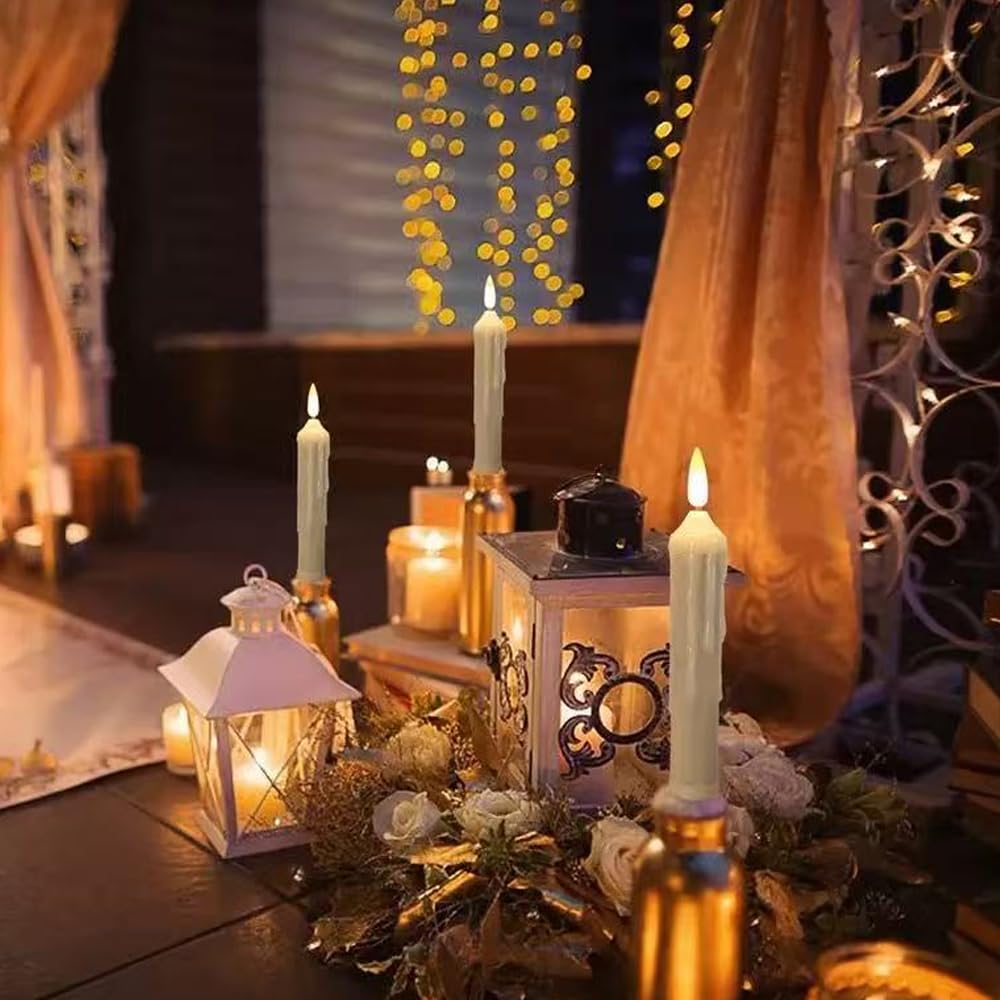 Mxqdhx 6 Pcs Flameless Taper Candles LED Taper Candles Flickering with Remote Timer Dimmer Ivory LED Candlestick for Halloween Christmas Wedding Church Easter Party Decor Table Centerpiece, 6.1 in