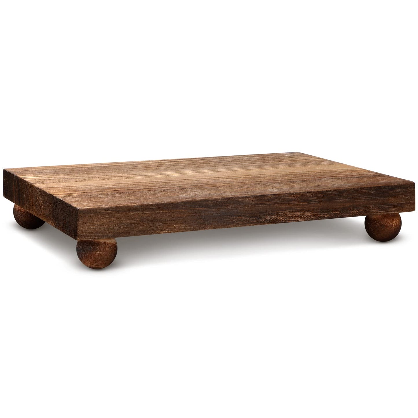 Amyhill Wood Pedestal Stand Kitchen Soap Tray Farmhouse Wooden Riser Stand for Kitchen Bathroom Counter Table Decor Plant Candle Vases Display(Classic,Dark Brown,9 x 6 Inch)