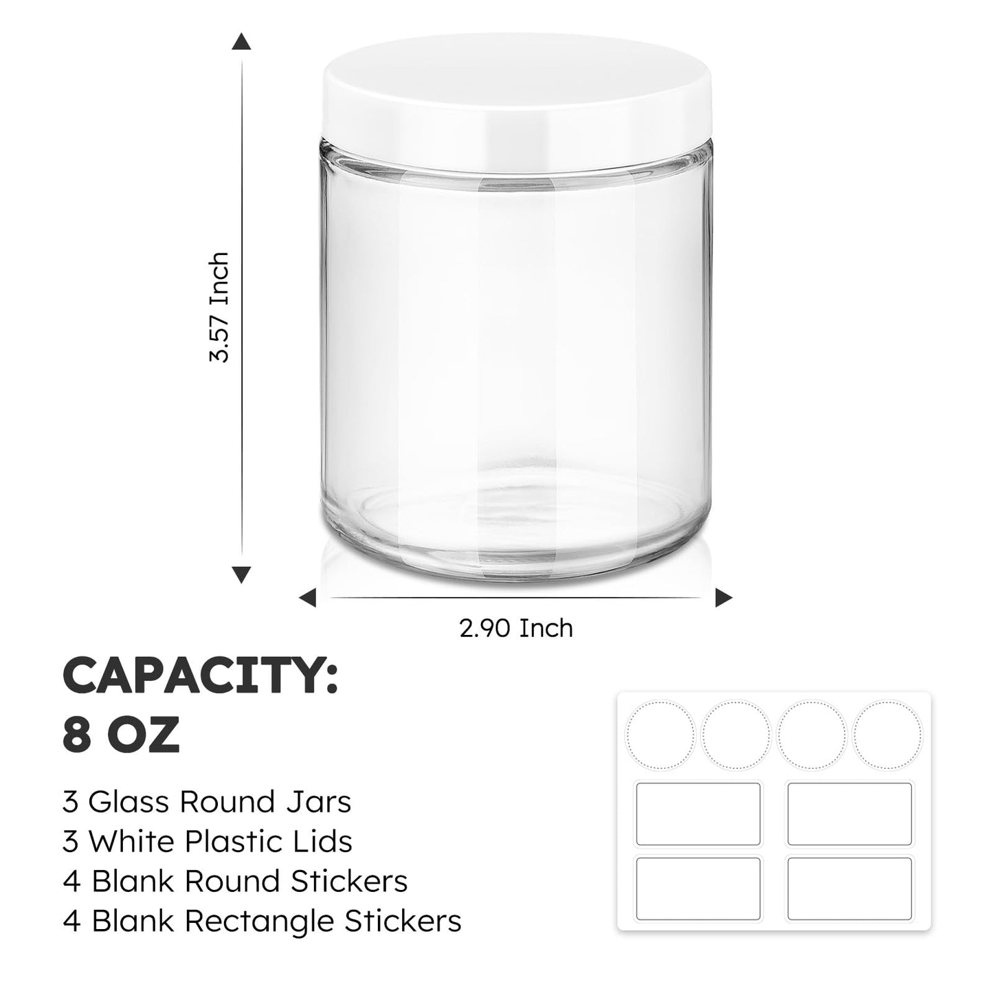 Tecohouse 8oz Glass Jars with Lids, 3 Pack Candle Jars with Blank Labels, 250g Clear Wide Mouth | Cosmetic Containers for Sample, Cream, Lotion, Honey, Powder, Jelly | Kitchen & Home