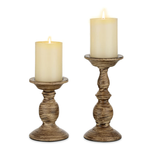 Sziqiqi Vintage Pillar Candle Holders Distressed Metal Candleholder, Shabby Chic Candle Stand Candlestick Holder Decorative Table Centerpiece Fireplace Decor Set of 2