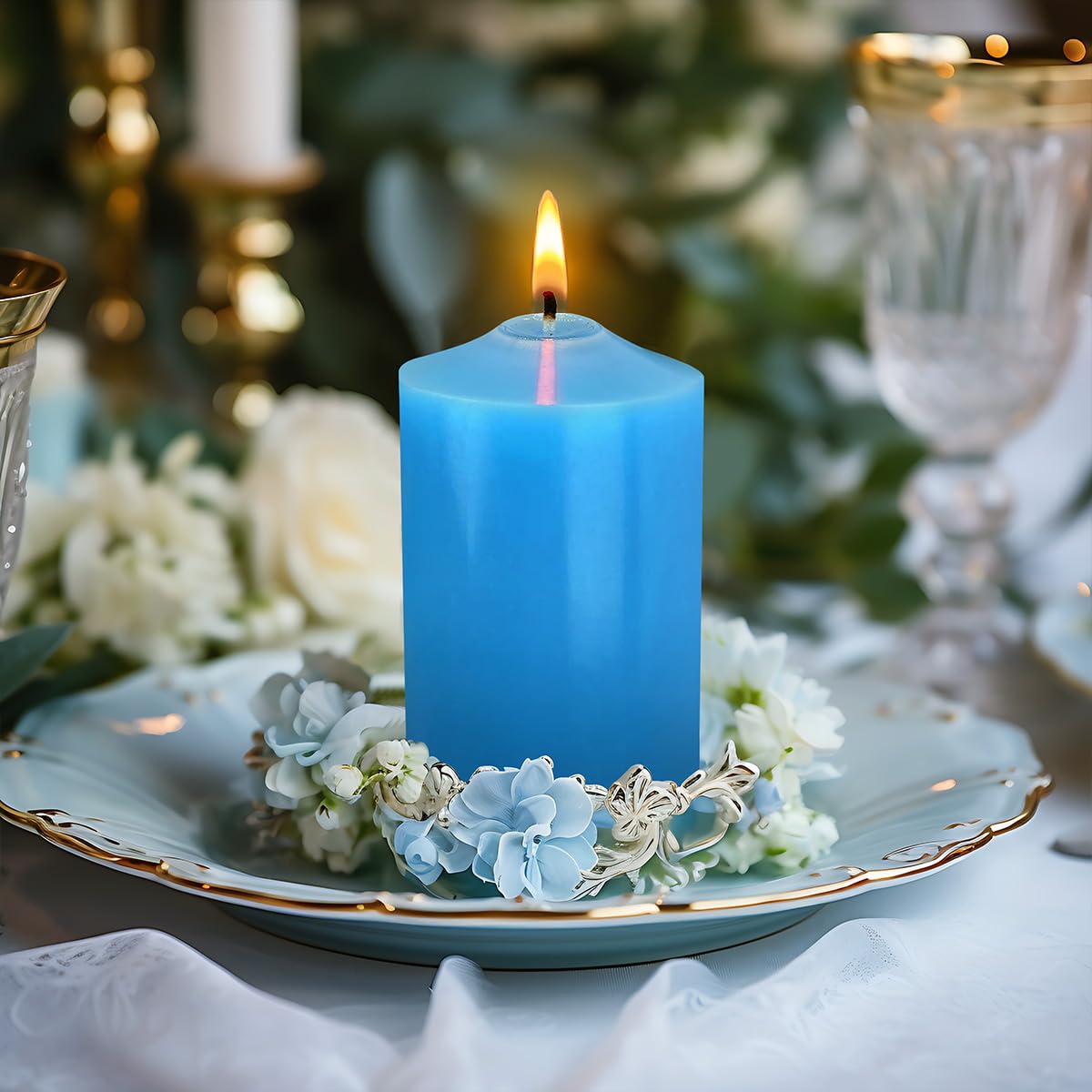 12 Pack 2x3 Inch Blue Pillar Candles, Unscented Column Candles for Home Restaurants Spa Church Weddings, Smokeless Dripless and Clean Burning Emergency Candle