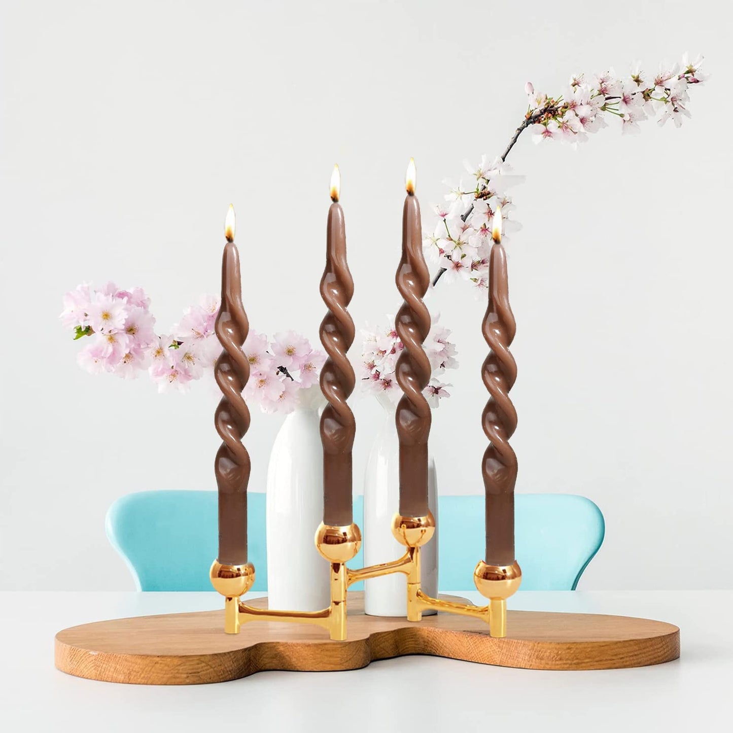 MAITREYA Brown Taper Candles Conical Stick Candles Spiral Taper Candles-Set of 4 for Decoration Weddings Party Church-Unscented Dripless Candles,10inch(C-Coffee)