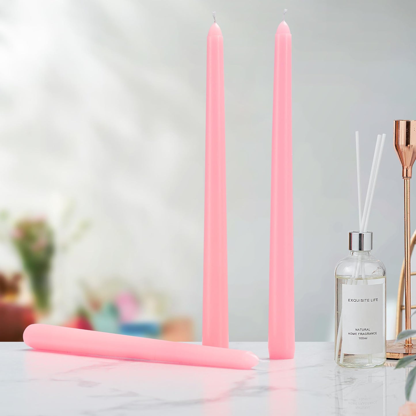12 Pack Pink Taper Candles - Taper Candles 10 Inch Dripless, Smokeless & Unscented - 8 Hours Long Burning - Tall Candlesticks - Ideal for Weddings, Dinner Parties, Home Decor, Birthday Party