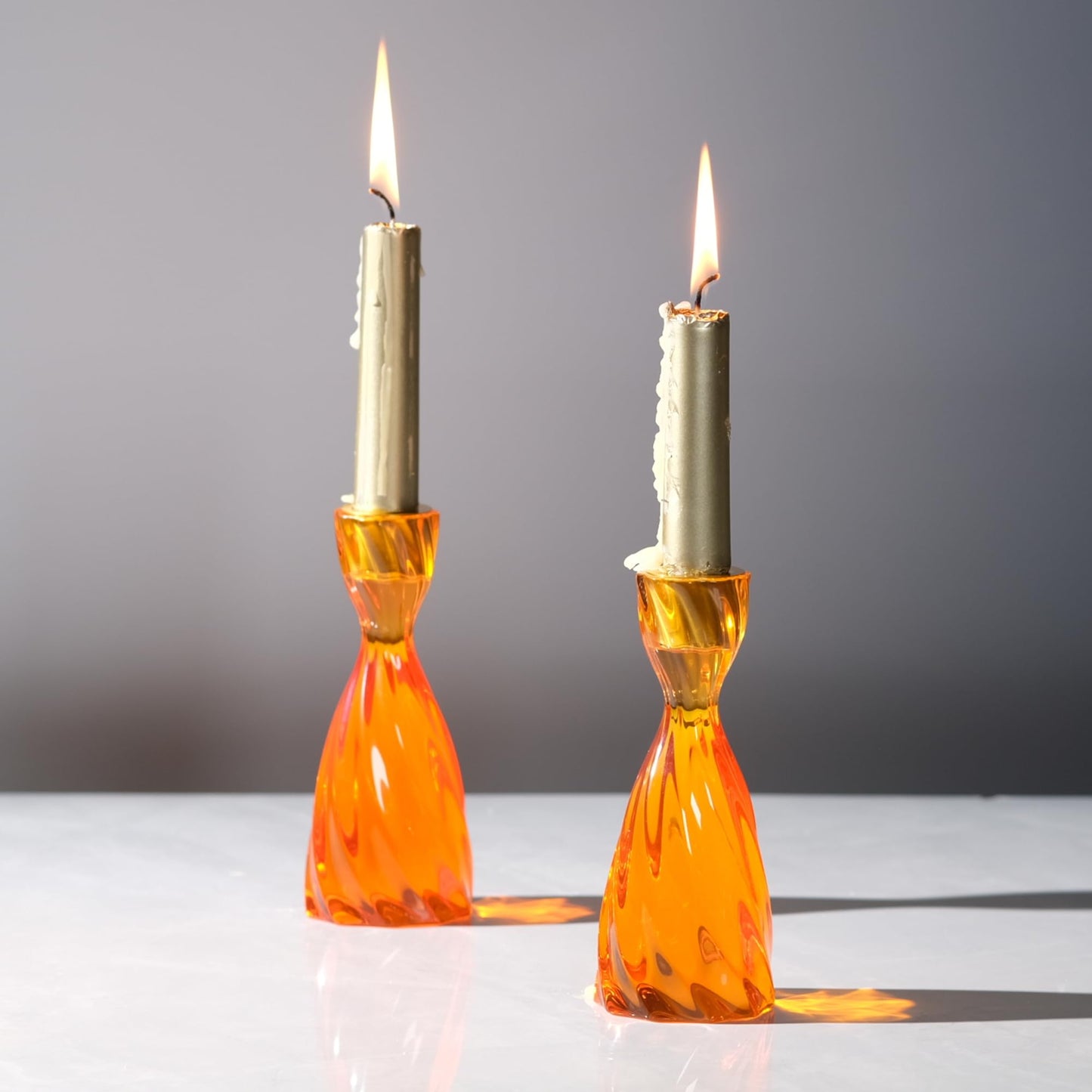 ICNBUYS Twizzle Twist Candle Holder, Decorative Candle Holder for Table Display, Romantic Decoration, Unique Home DÉCOR Aesthetic, Housewarming Gift, Orange Height 5.7 inches Set of 2 - Resin