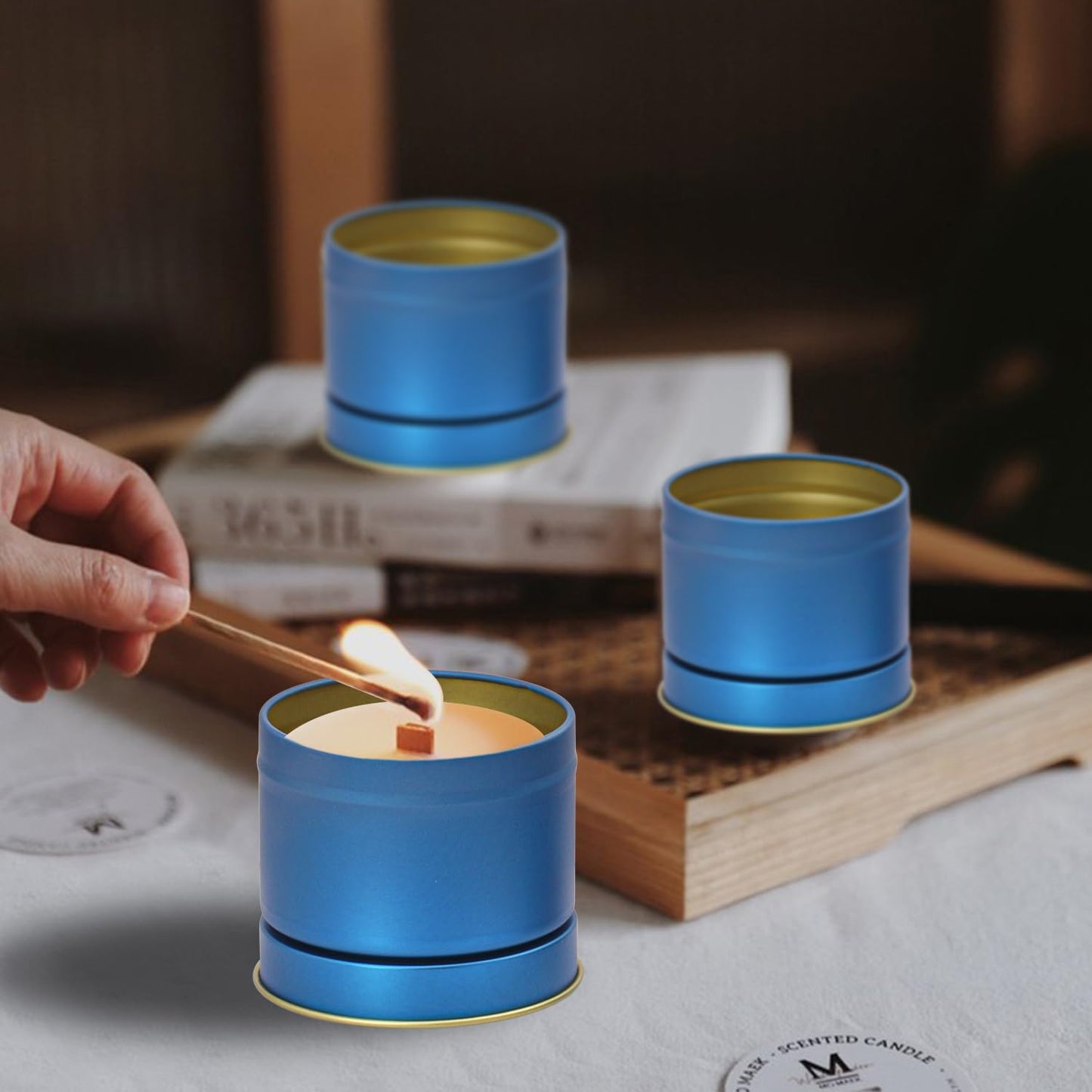 IHDYPPEW 48 Piece 4 oz Blue Candle Tins with Lids, Candle Tin Cans, Empty Candle Jars for Making Candles, Party Favors, Spices, Jewelry, Cosmetics