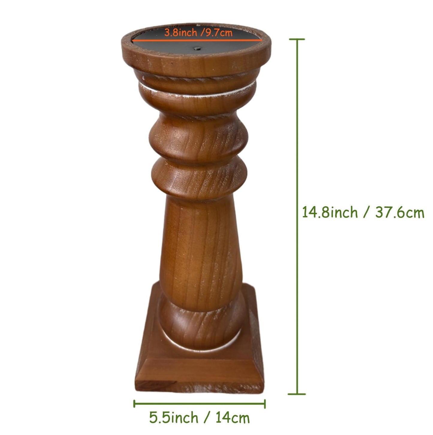 Wood Pillar Candle Holders 14 Inch Tall, Handmade Antique Brown Farmhouse Candle Holders for Pillar Candles, Natural Decorative Candlestick Holders, Rustic Candle Holder for Table Centerpiece