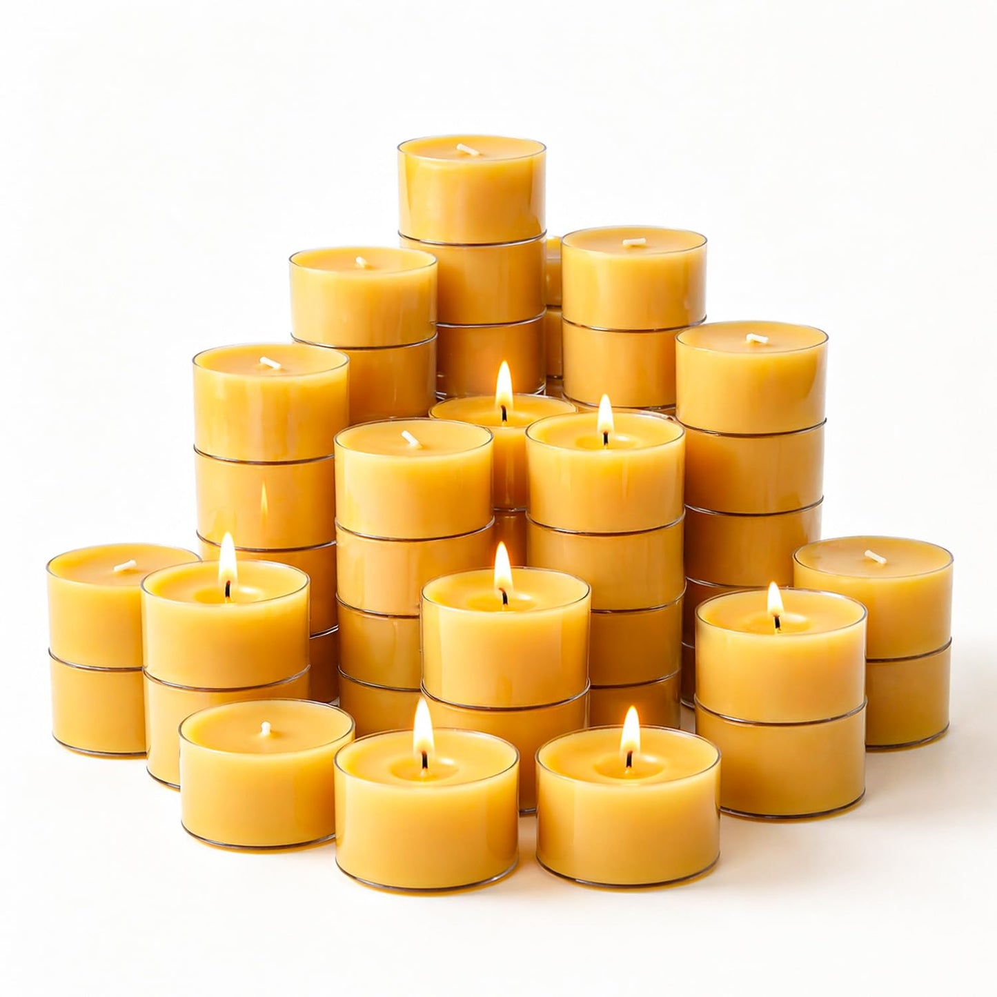 Crenovo Tea Lights Beeswax 48 Pack, 8-Hour 100% Pure Bees Wax Tealight Candles, Smokeless Unscented Votive Cup Candles for Home Spa Meditation Relaxation