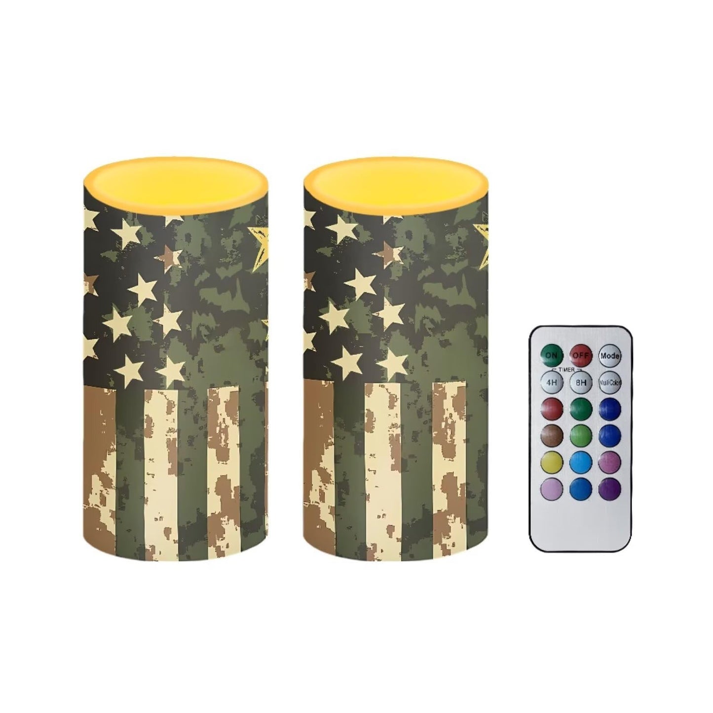 Luarisgur Flameless Candles LED American Flag Decorative Candles Battery Operated Ornage Flickering Candles with 18-Key Remote Timer Pillar for Home Living Room Party Table Decorations