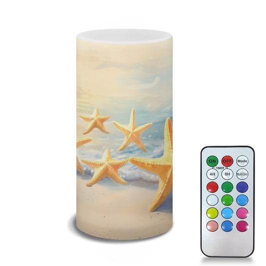 NETILGEN Flameless LED Candles Battery Operated Candle with Remote Timer Color Changing Control Long Lasting Pillar Candle Tealights for Indoor Outdoor Decoration, Coastal Gold Starfish