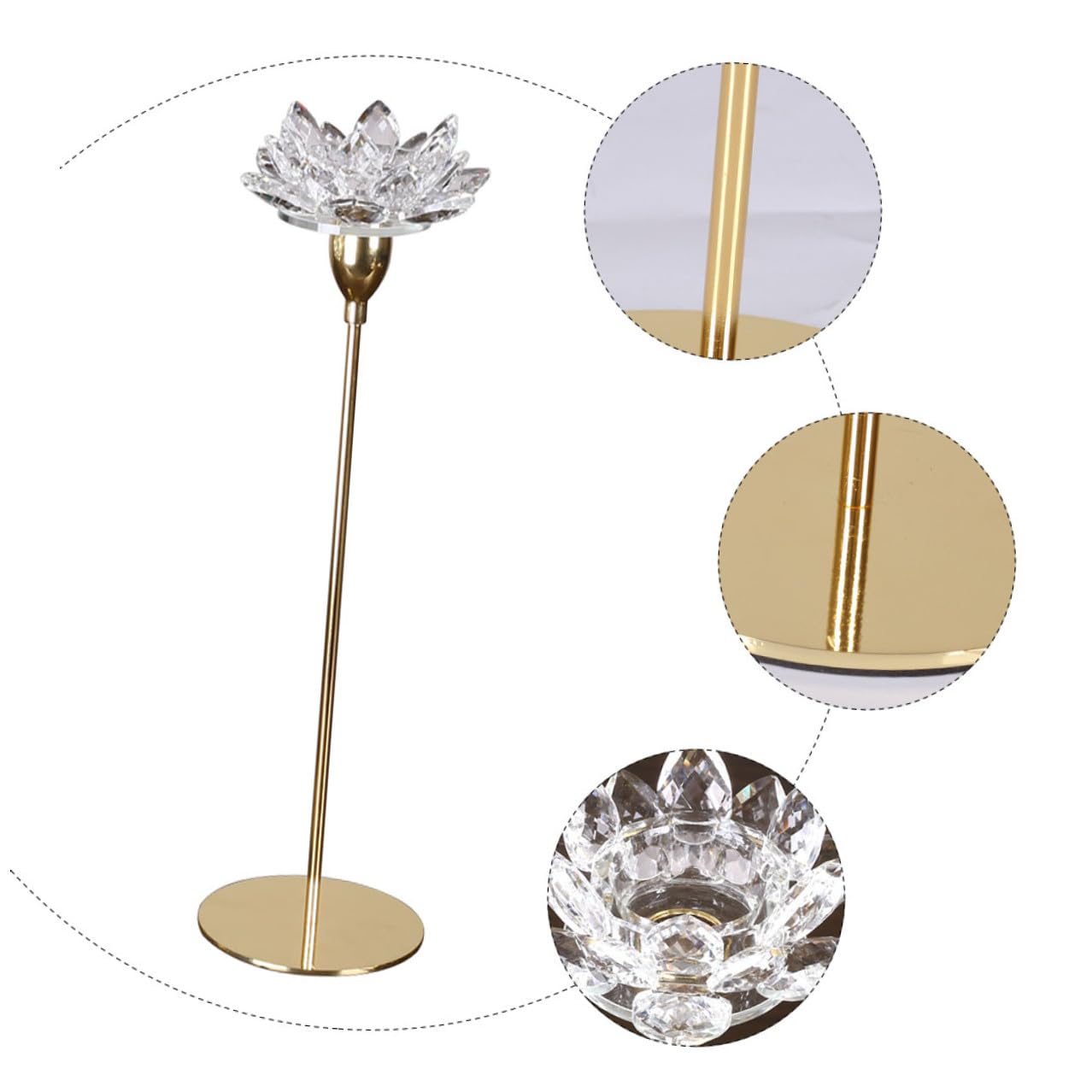 ULTECHNOVO Crystal Lotus Candleholder Metal Candlestick Small Gold Wedding Candle Stand for Dining Room Candlelight Dinner Decoration