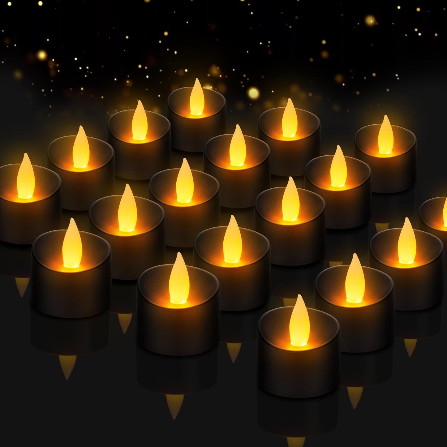 Haown Black Ambience Kit - 24 Pack Premium LED Tea Lights for Modern Home Decor, Memorial Services & Dark Themed Parties (Black Base, 24 Pack)