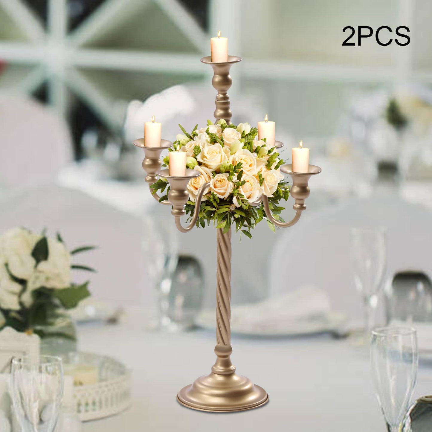 Gold Candelabra,Tall Metal Candle Holder Table Centerpieces 5-Arm Taper Candlestick Floral Flower Floor Candle Stand for Wedding Party Event Room