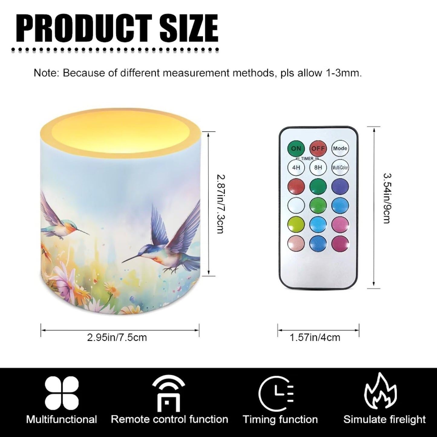 NETILGEN Daisy Hummingbird Purple Flameless Candles with Remote Control Timer LED Pillar Candles Set of 4 Battery Operated Candles for Home Party Decor