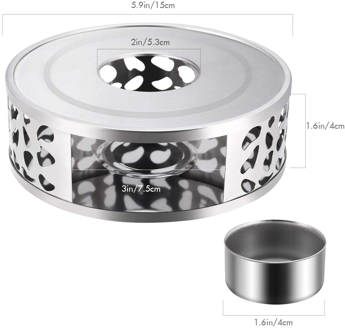 Teabloom Silhouette Tea Warmer - Brushed Stainless Steel Teapot Warmer with Tealight Holder and Candle