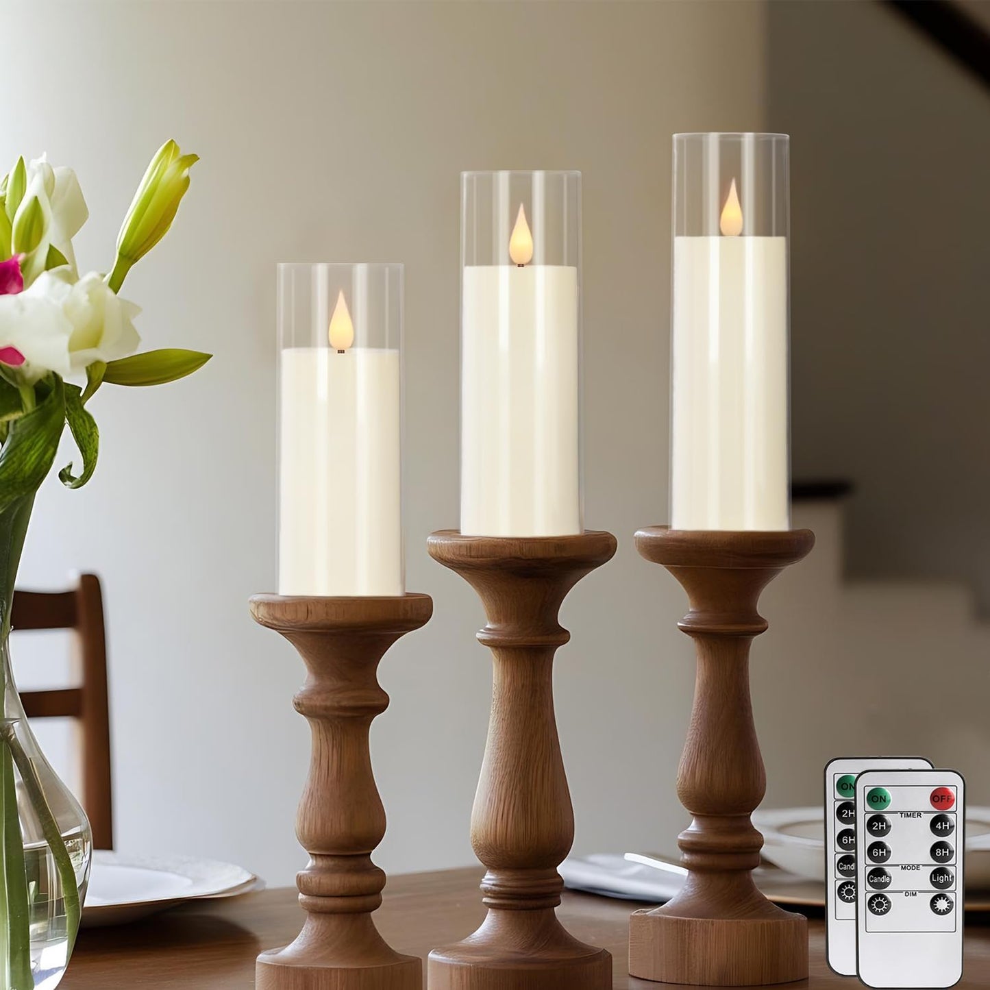 CAKETYCG 24-Pack LED Flameless Candles(14/16/18cm) with 4 Timers Remote - 3D Flickering Flame, Clear, Perfect Decor for Home & Events.