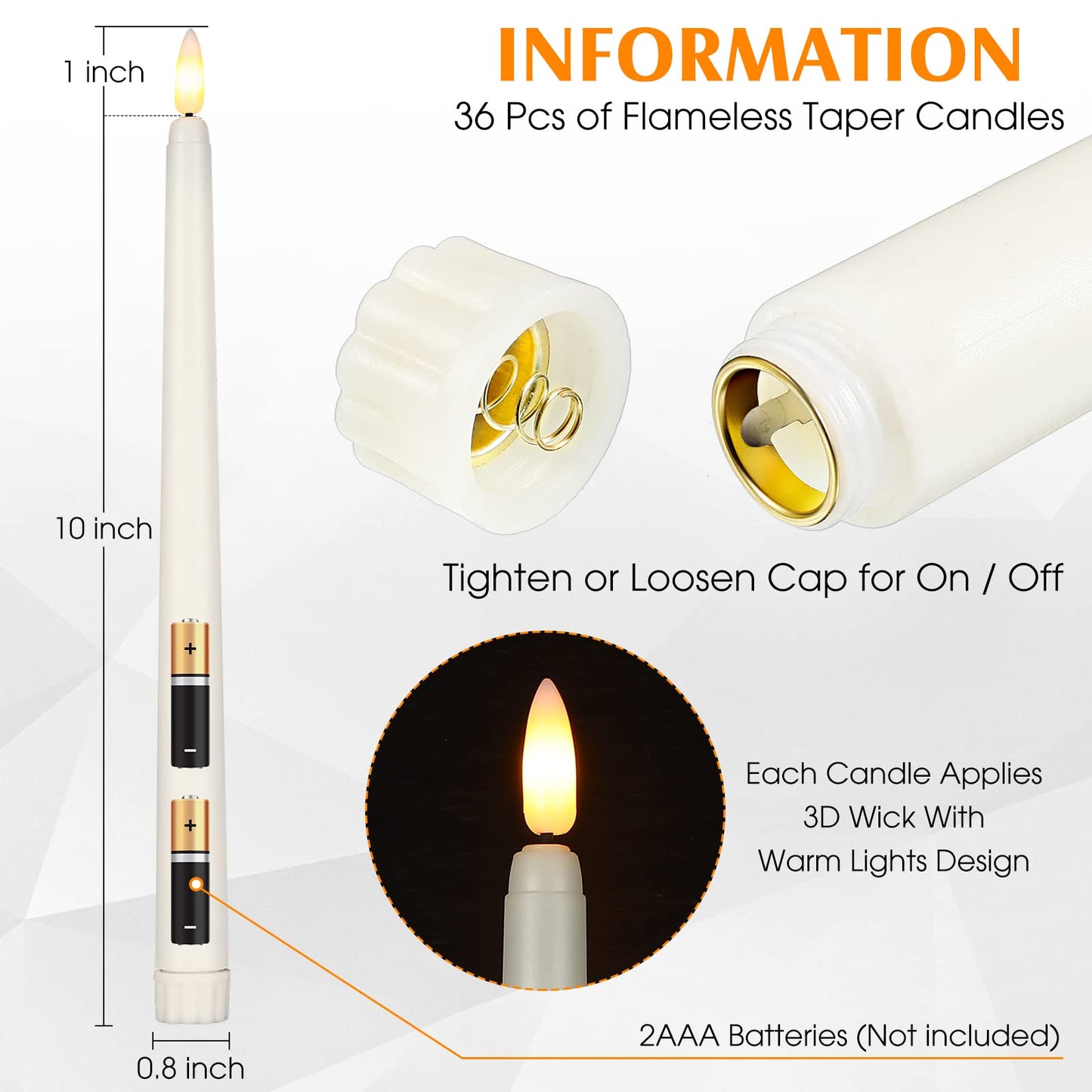 Reginary 36 Pieces Flameless Taper Candles Battery Operated Bulk 11" Plastic Lights LED Candlesticks Window Candles for Birthday Wedding Church Decor Party Supplies(Ivory)
