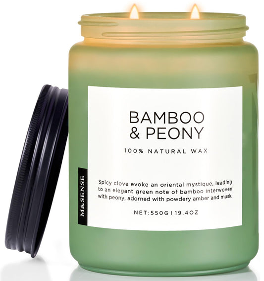 M&SENSE Bamboo Peony Spring Large Candles for Home Scented 19.4oz 110 Hour Long Lasting Burn Natural Organic Soy Candle Gifts for Women, Fresh Smelling Aromatherapy Gifts for Stress Relief