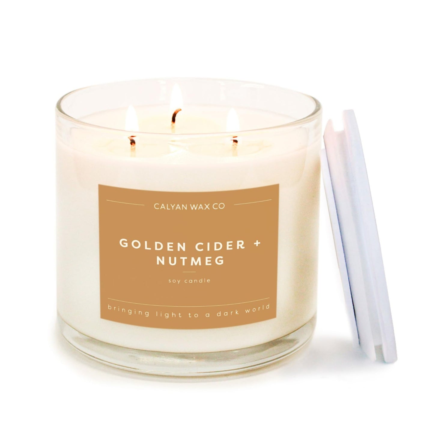 Calyan Wax Co. Golden Cider & Nutmeg 3 Wick Scented Candle - 43 Hour Burn - Luxury 3 Wick Soy Candles - Clean Soy Wax Candles - Long Lasting Large Glass Jar Candle for Home - 14.9oz